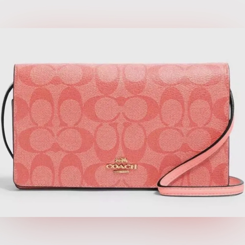 Anna Foldover Clutch Crossbody In Candy Pink Signature Canvas by COACH NEW YORK
